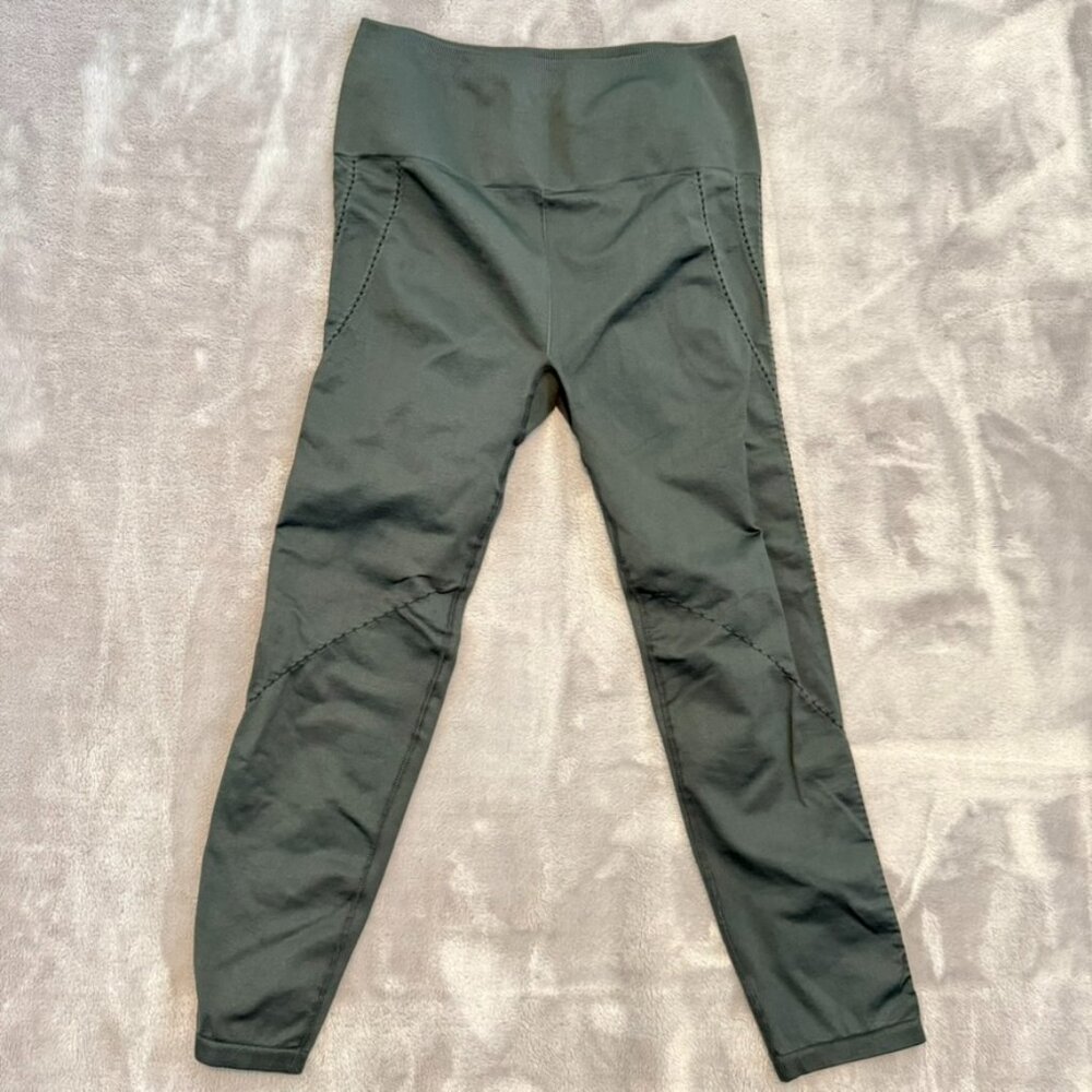 Fabletics Dark Olive Green Workout Leggings Seamless High Waisted Size Small